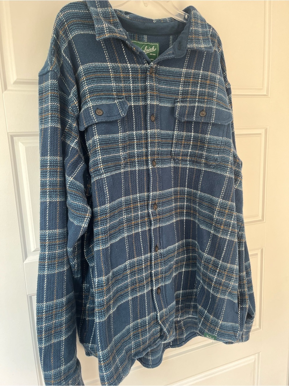 Woolrich Blue Plaid Shirt Jacket with White & Tan Accents